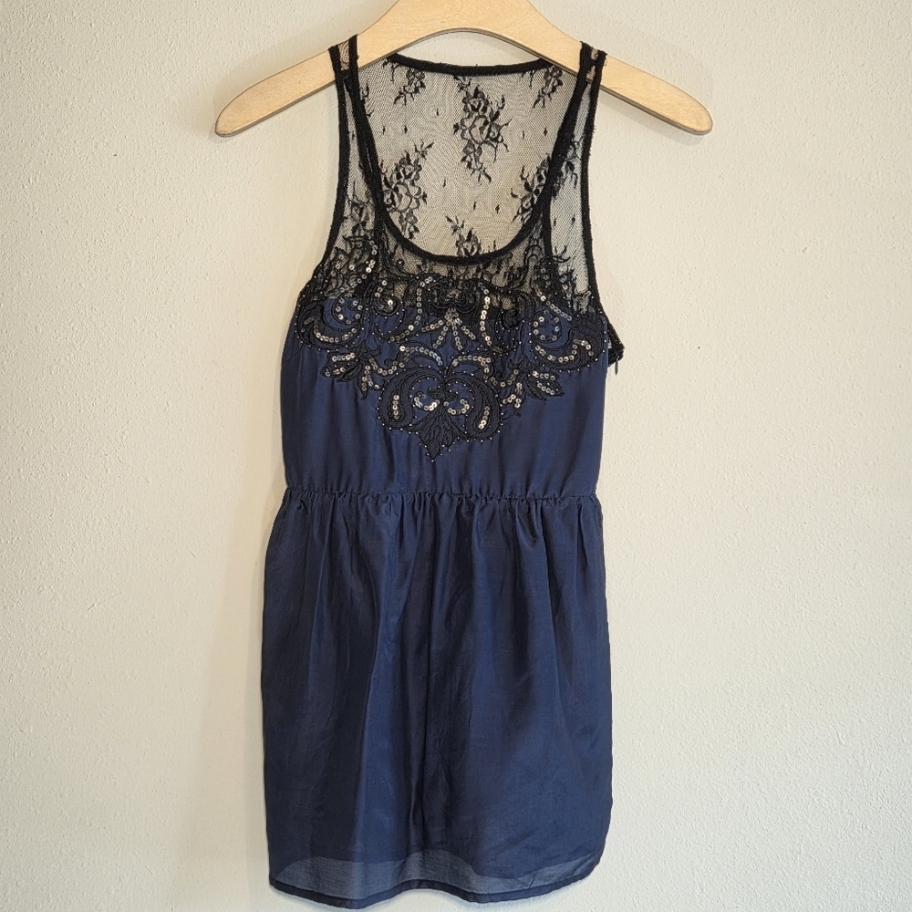 Miss Me Floral Lace Sequin Babydoll Y2K Tank Top Sz M